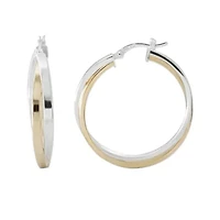 Two-Tone Sterling Silver 31.67mm Crossover Hoop Earrings
