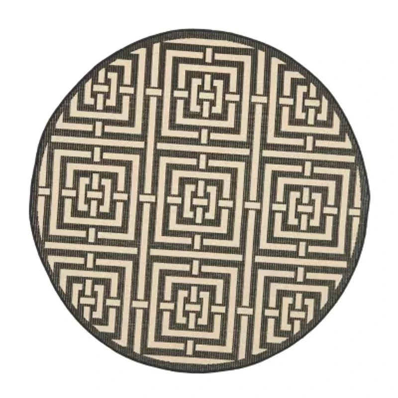 Safavieh Courtyard Collection Varvara Geometric Indoor/Outdoor Round Area Rug