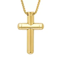 Mens 18K Gold Stainless Steel Cross 24 Inch Pendant Necklace