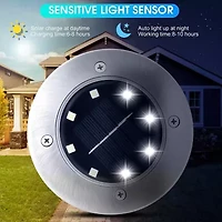 Bell + Howell 8 LED Super Bright Solar Powered Round Disk Light with Auto On/Off Lighting and Waterproof Rust-Free Stainless Tops - 4 Pack