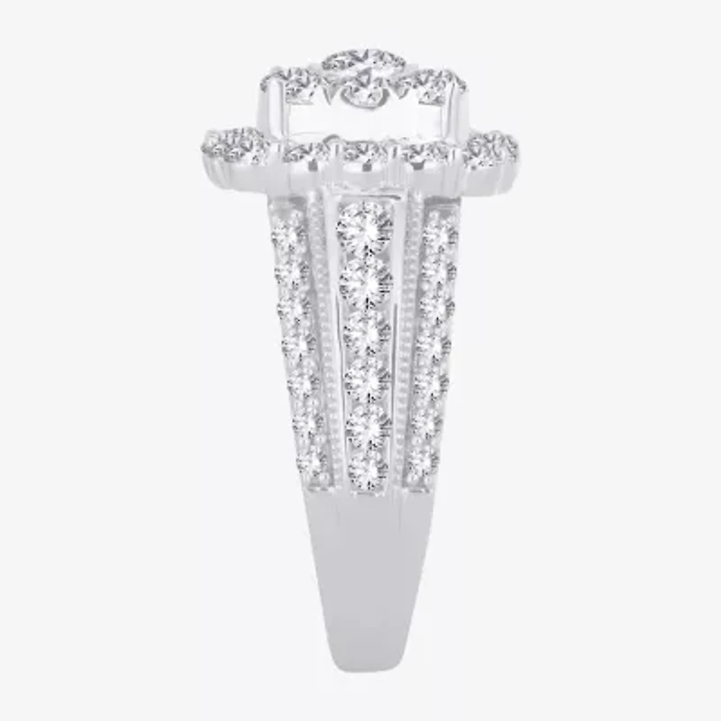 (I / Si1-Si2) Womens 3 CT. T.W. Lab Grown White Diamond 10K Gold Cushion Side Stone Engagement Ring