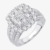 (I / Si1-Si2) Womens 3 CT. T.W. Lab Grown White Diamond 10K Gold Cushion Side Stone Engagement Ring