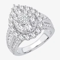 (I / Si1-Si2) Womens 3 CT. T.W. Lab Grown White Diamond 10K Gold Pear Side Stone Halo Engagement Ring