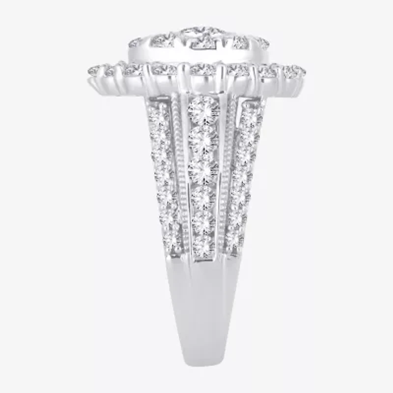 (I / Si1-Si2) Womens 3 CT. T.W. Lab Grown White Diamond 10K Gold Pear Side Stone Halo Engagement Ring