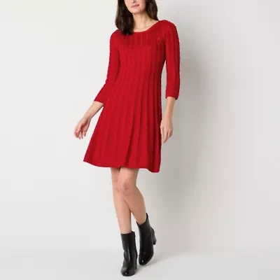 Jessica Howard Womens 3/4 Sleeve Sweater Dress