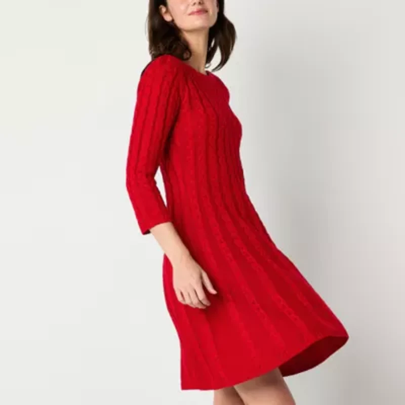 Jessica Howard Womens 3/4 Sleeve Sweater Dress