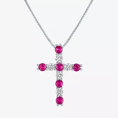 Womens Lab Created Red Ruby Sterling Silver 18 Inch Pendant Necklace