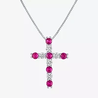 Womens Lab Created Red Ruby Sterling Silver 18 Inch Pendant Necklace