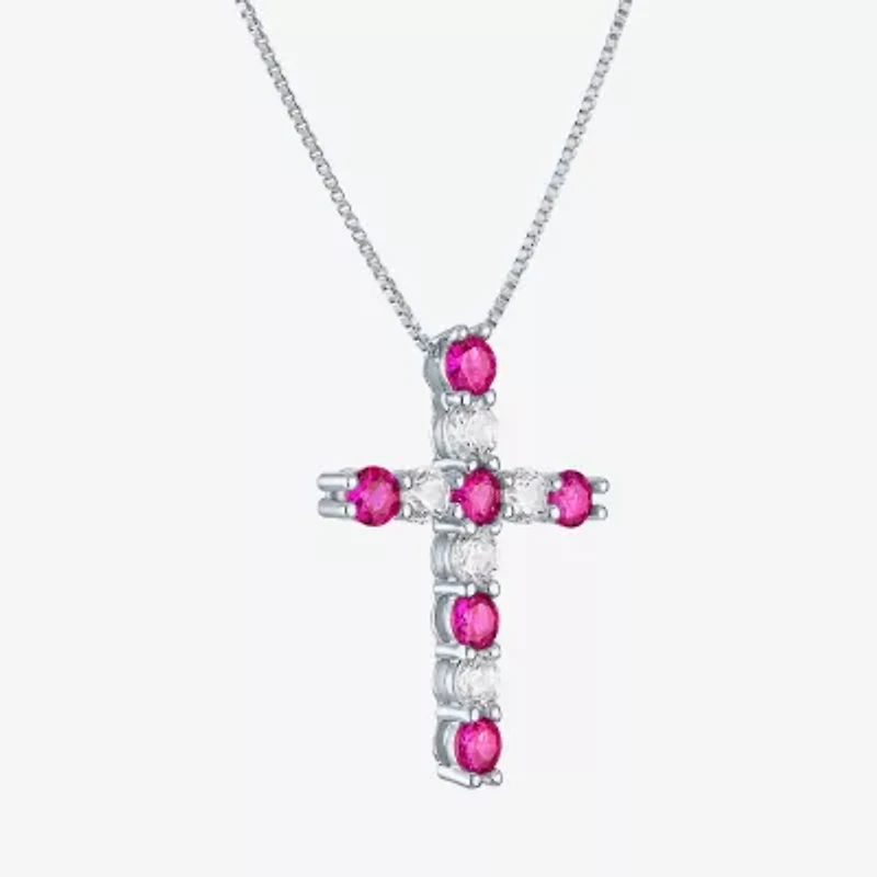 Womens Lab Created Red Ruby Sterling Silver 18 Inch Pendant Necklace