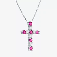 Womens Lab Created Red Ruby Sterling Silver 18 Inch Pendant Necklace