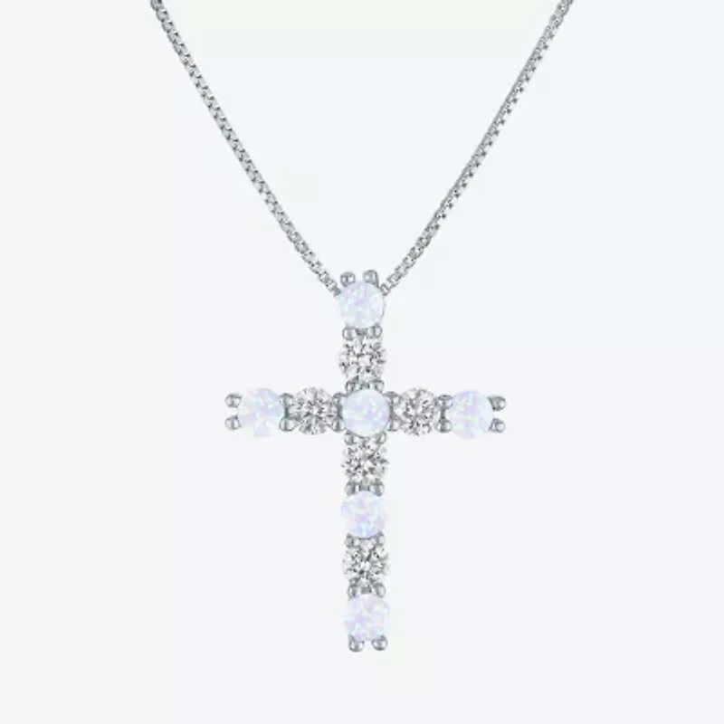 Womens White Opal Sterling Silver 18 Inch Pendant Necklace