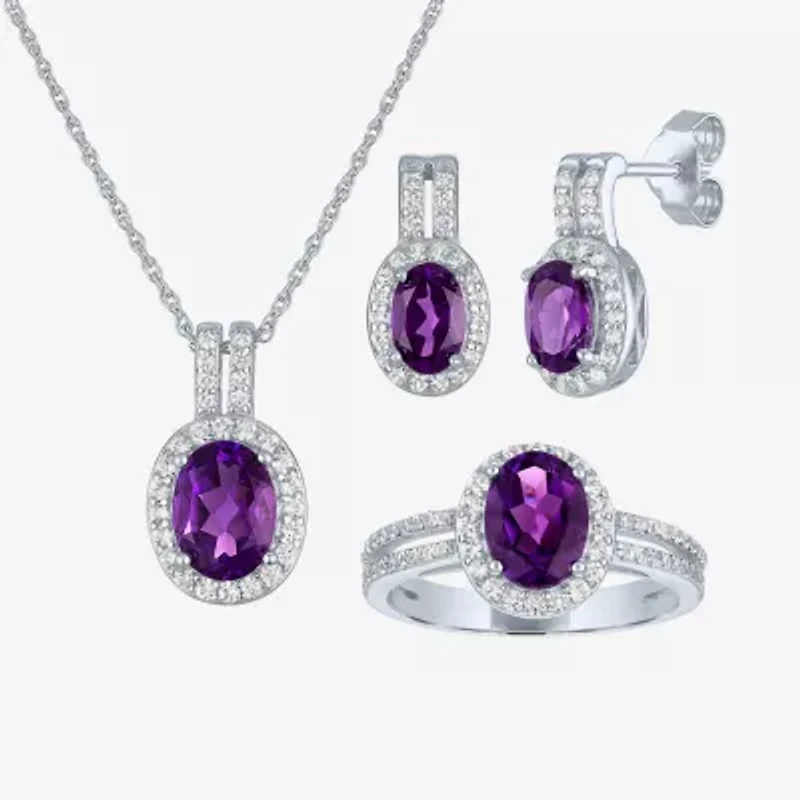 Womens Genuine Purple Amethyst Sterling Silver 3-pc. Jewelry Set