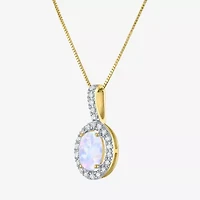 Womens Diamond Accent Lab Created White Opal 10K Gold Oval 18 Inch Pendant Necklace