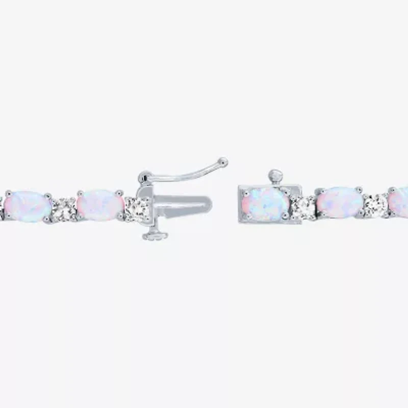 Womens White Opal Sterling Silver 18 Inch Tennis Necklace