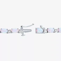 Womens White Opal Sterling Silver 18 Inch Tennis Necklace