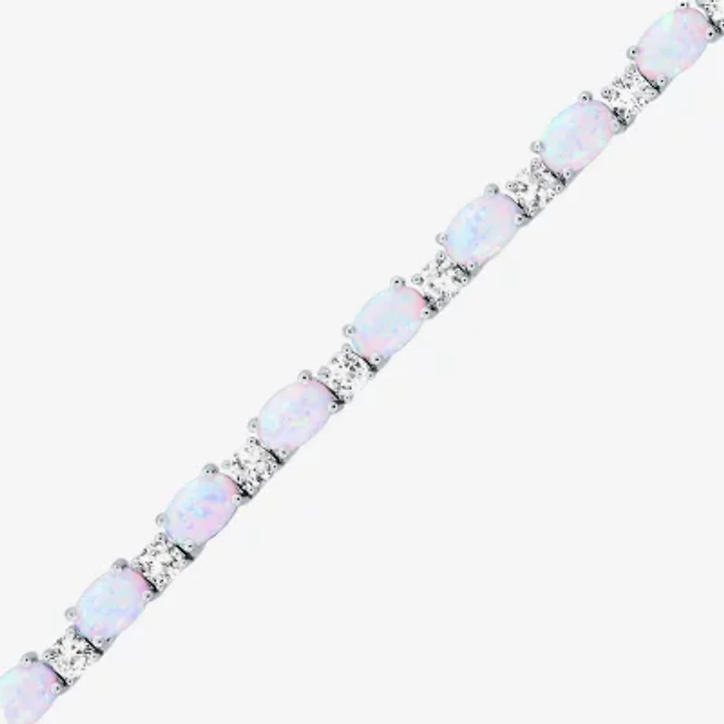 Womens White Opal Sterling Silver 18 Inch Tennis Necklace