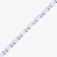 Womens White Opal Sterling Silver 18 Inch Tennis Necklace