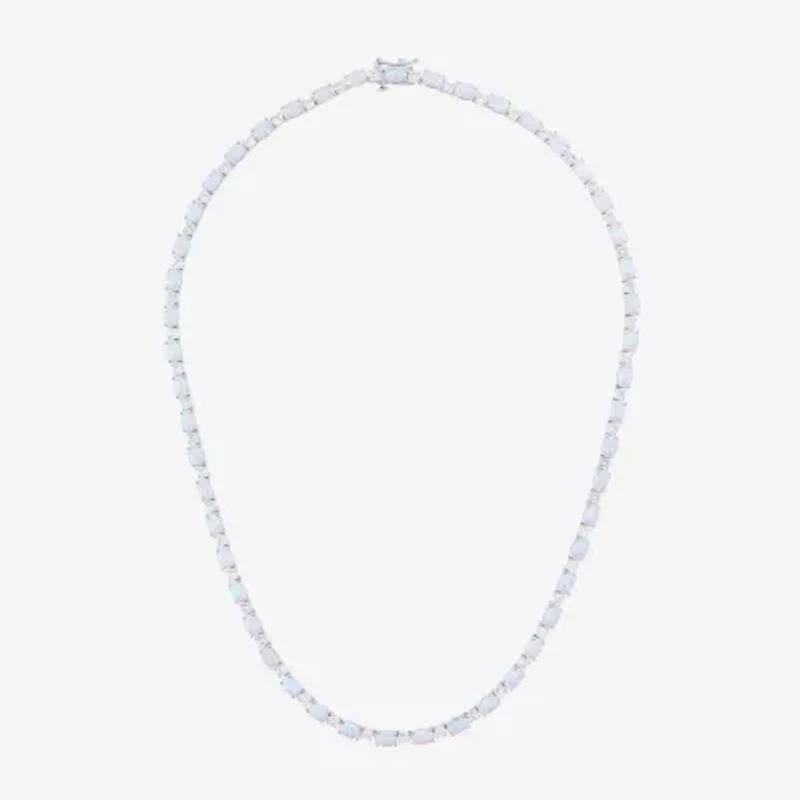 Womens White Opal Sterling Silver 18 Inch Tennis Necklace