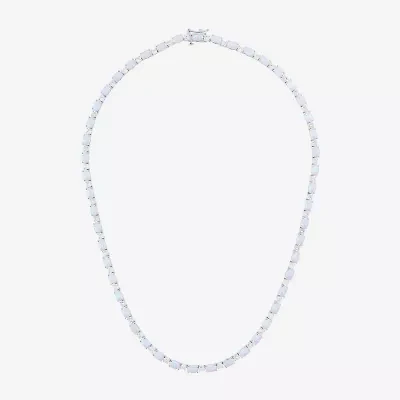 Womens White Opal Sterling Silver 18 Inch Tennis Necklace
