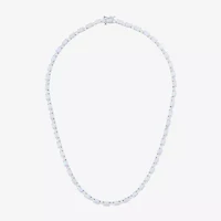 Womens White Opal Sterling Silver 18 Inch Tennis Necklace