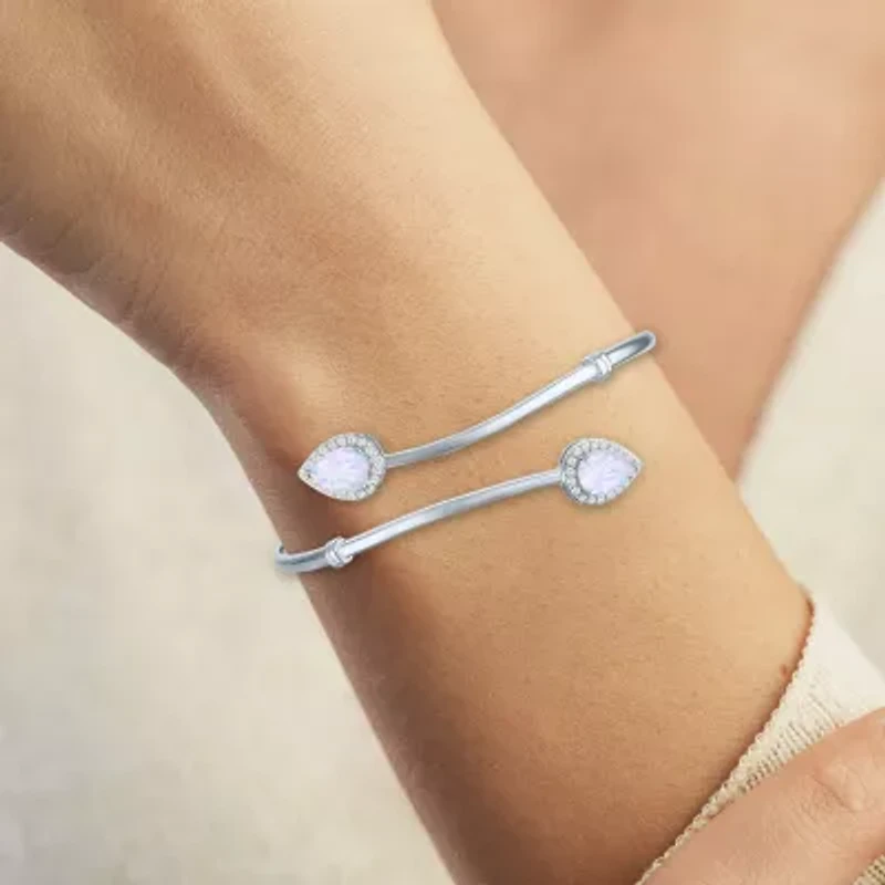 Womens Lab Created White Opal Sterling Silver Pear Bangle Bracelet