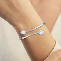 Womens Lab Created White Opal Sterling Silver Pear Bangle Bracelet