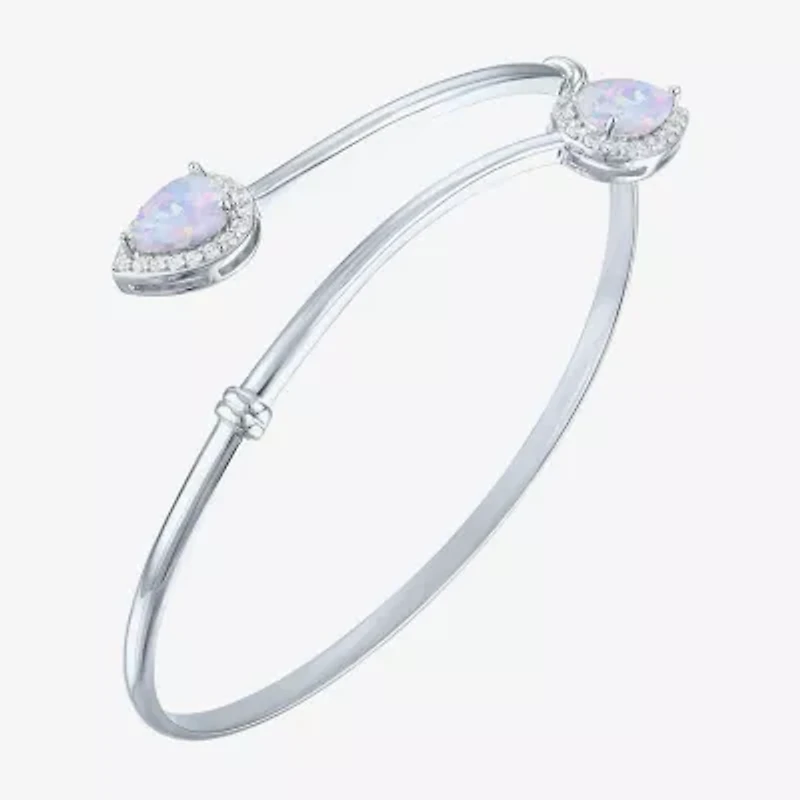 Womens Lab Created White Opal Sterling Silver Pear Bangle Bracelet
