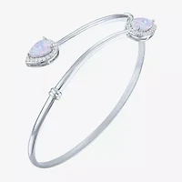 Womens Lab Created White Opal Sterling Silver Pear Bangle Bracelet