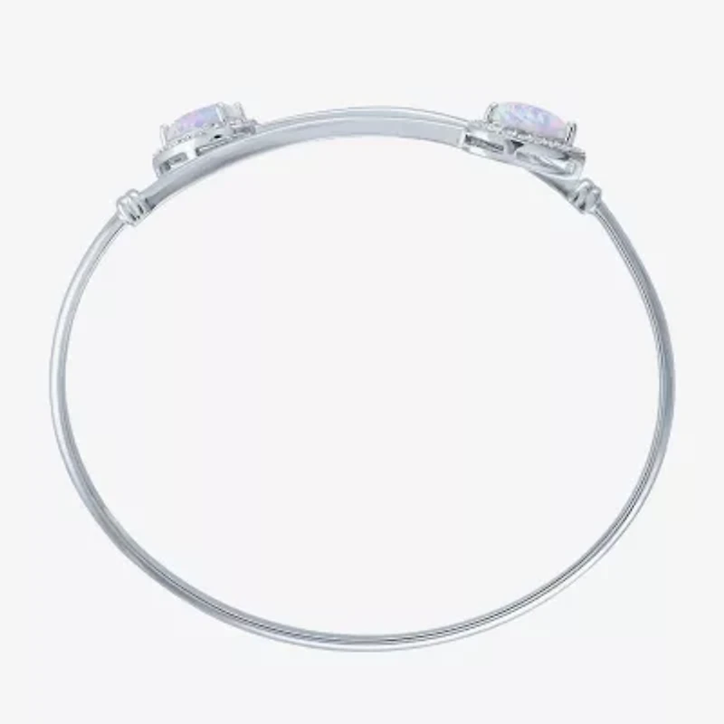 Womens Lab Created White Opal Sterling Silver Pear Bangle Bracelet