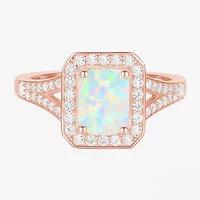 Yes, Please! Womens Lab Created White Opal 14K Rose Gold Over Silver Halo Cocktail Ring