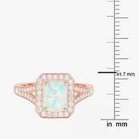 Yes, Please! Womens Lab Created White Opal 14K Rose Gold Over Silver Halo Cocktail Ring