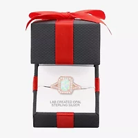 Yes, Please! Womens Lab Created White Opal 14K Rose Gold Over Silver Halo Cocktail Ring