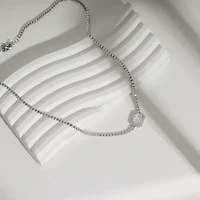 Diamonart Womens White Cubic Zirconia Sterling Silver 16 Inch Tennis Necklace