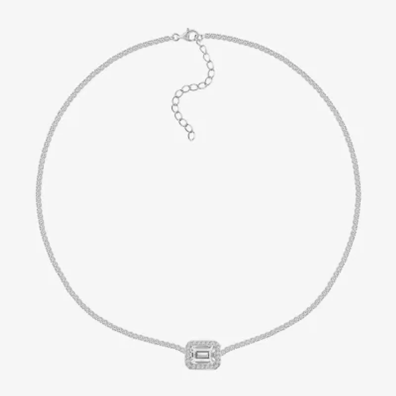 Diamonart Womens White Cubic Zirconia Sterling Silver 16 Inch Tennis Necklace