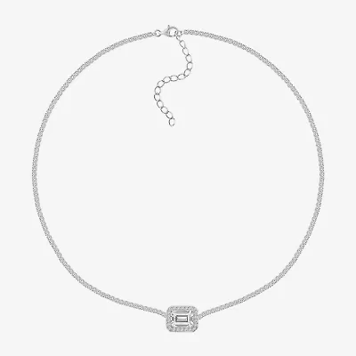 Diamonart Womens White Cubic Zirconia Sterling Silver 16 Inch Tennis Necklace