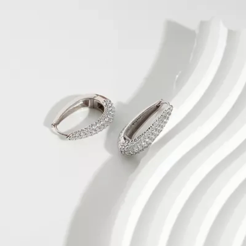 Diamonart Womens Cubic Zirconia Sterling Silver 39.7mm Oval Hoop Earrings