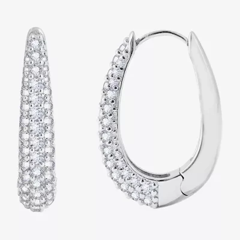 Diamonart Womens Cubic Zirconia Sterling Silver 39.7mm Oval Hoop Earrings