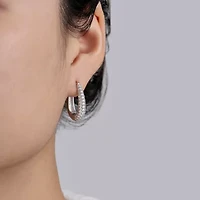 Diamonart Womens Cubic Zirconia Sterling Silver 39.7mm Oval Hoop Earrings