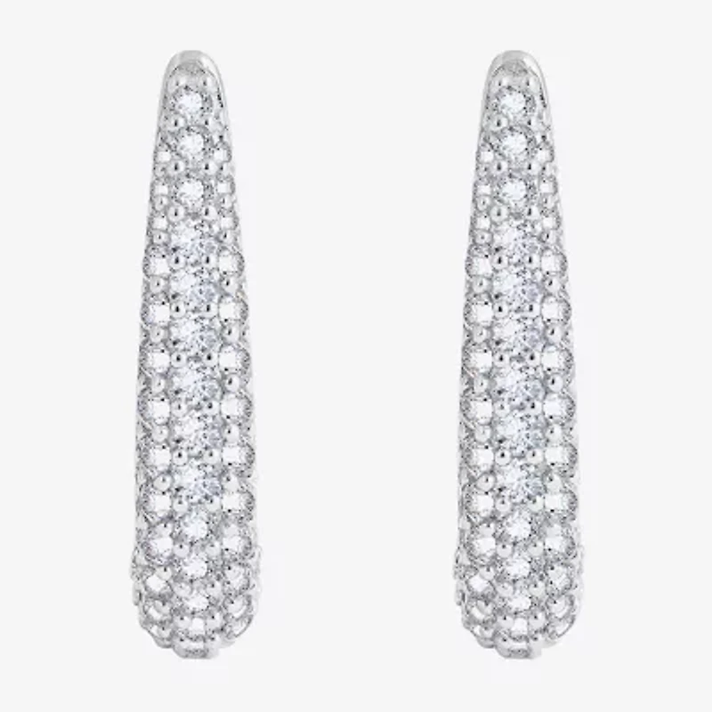 Diamonart Womens Cubic Zirconia Sterling Silver 39.7mm Oval Hoop Earrings