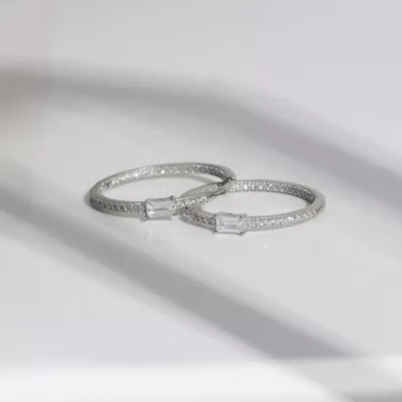 Diamonart Womens Cubic Zirconia Sterling Silver 22mm Round Hoop Earrings
