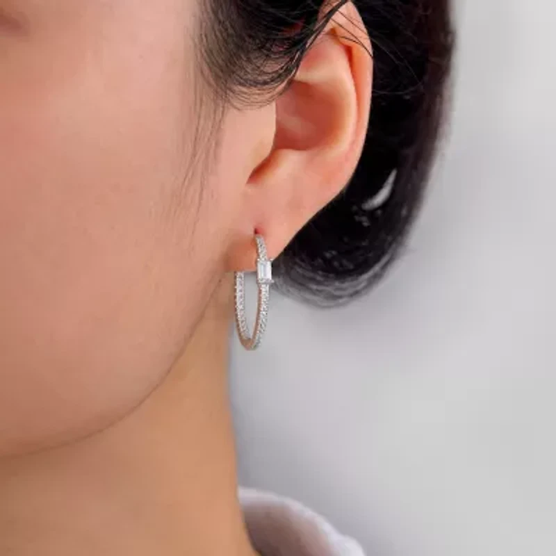 Diamonart Womens Cubic Zirconia Sterling Silver 22mm Round Hoop Earrings