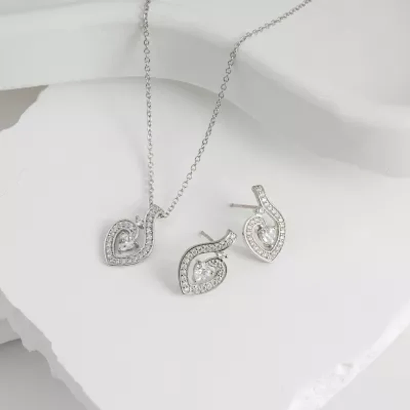 Diamonart Womens Cubic Zirconia Sterling Silver Heart 2-pc. Jewelry Set