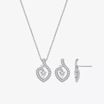 Diamonart Womens Cubic Zirconia Sterling Silver Heart 2-pc. Jewelry Set