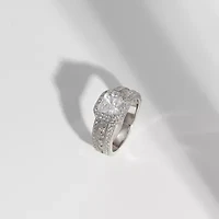 Diamonart Womens Cubic Zirconia Sterling Silver Side Stone Engagement Ring