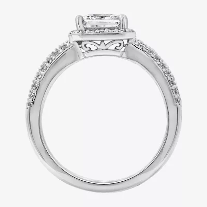 Diamonart Womens Cubic Zirconia Sterling Silver Side Stone Engagement Ring