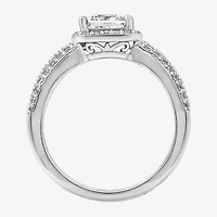 Diamonart Womens Cubic Zirconia Sterling Silver Side Stone Engagement Ring
