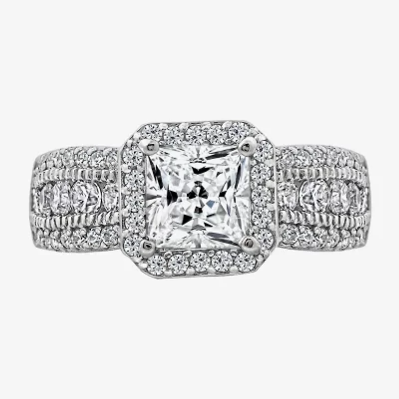 Diamonart Womens Cubic Zirconia Sterling Silver Side Stone Engagement Ring