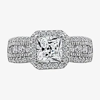 Diamonart Womens Cubic Zirconia Sterling Silver Side Stone Engagement Ring