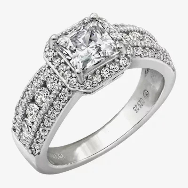 Diamonart Womens Cubic Zirconia Sterling Silver Side Stone Engagement Ring