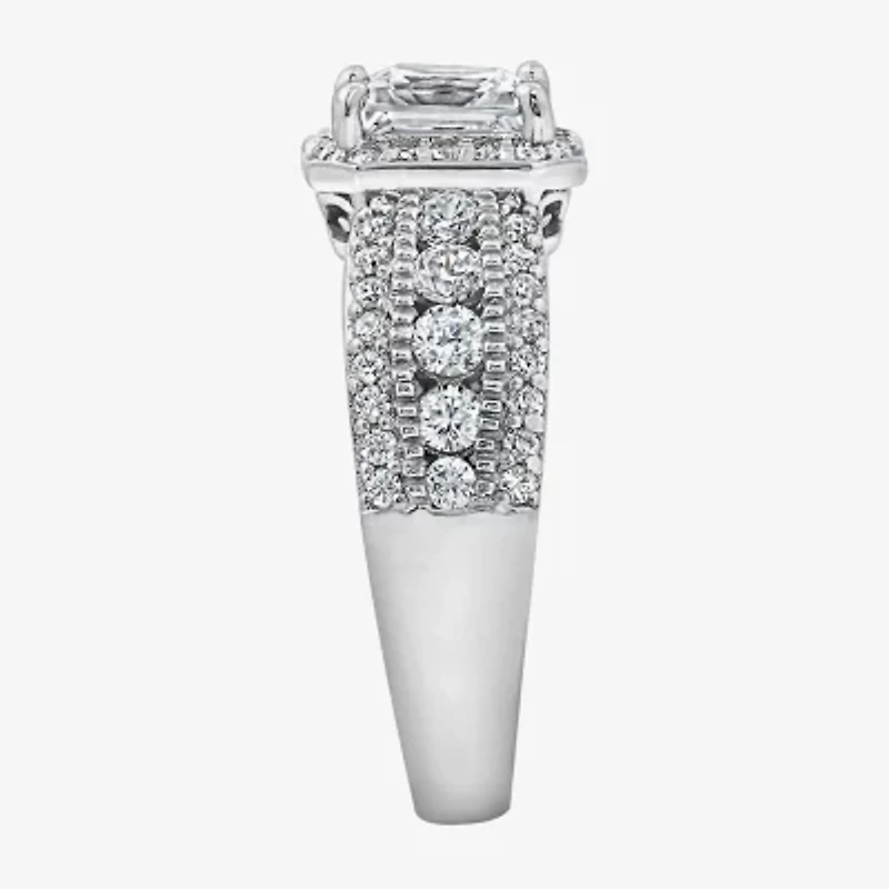 Diamonart Womens Cubic Zirconia Sterling Silver Side Stone Engagement Ring